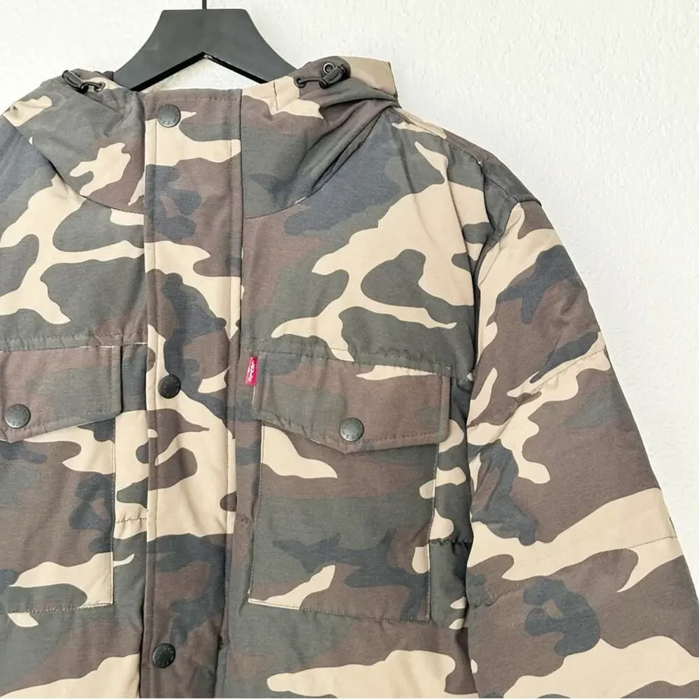 Levi’s Men's Quilted‎ Four Pocket Parka Hoody Jacket Camouflage Size L NEW